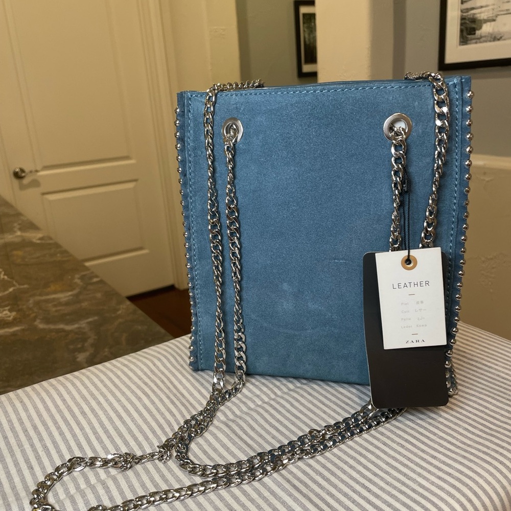 Zara Brand new Blue Leather silver Chain Shoulder Bag